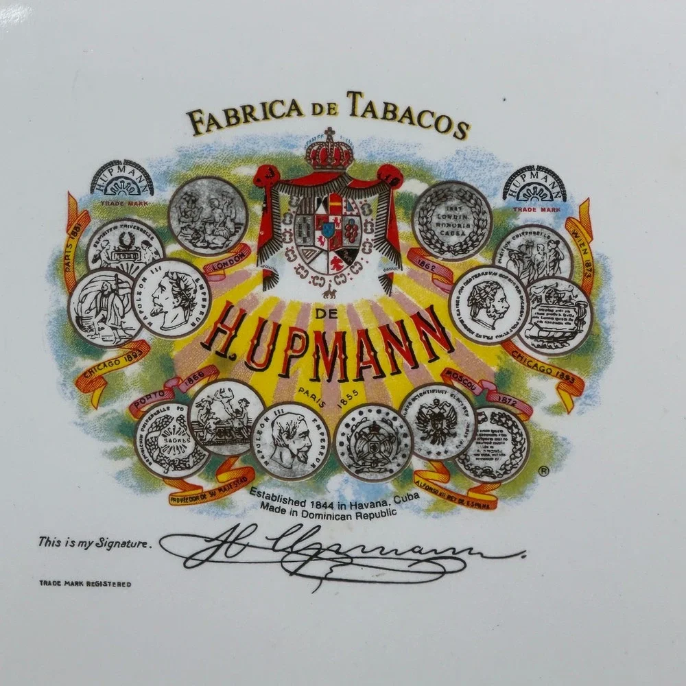 H Upmann Rectangular Porcelain Ashtray Orange Border Fabrica De Tabacos Logo